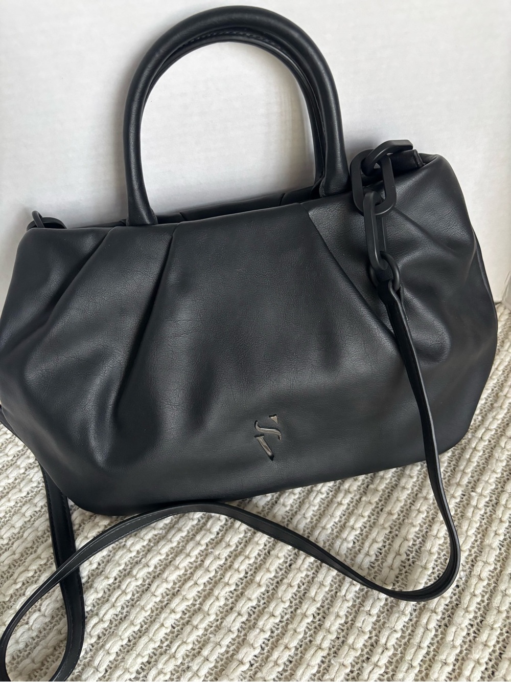 Black Leather Top-Handle Satchel Bag - Women